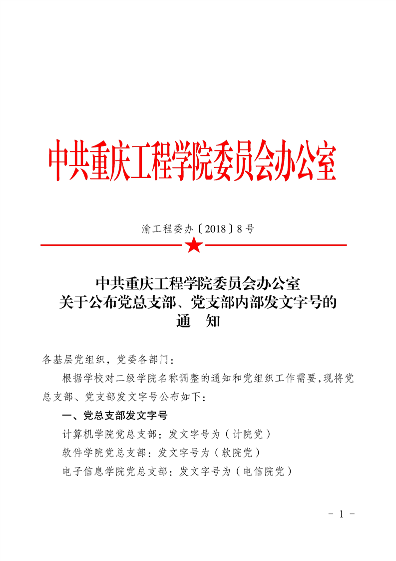 关于公布党总支部,党支部内部发文字号的通知